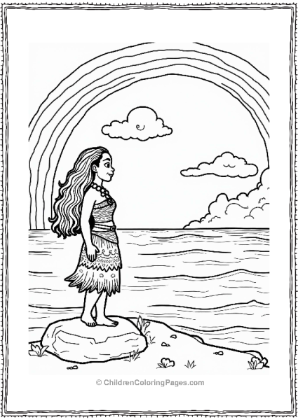 Moana Admiring A Rainbow Over The Ocean Free PDF Printable