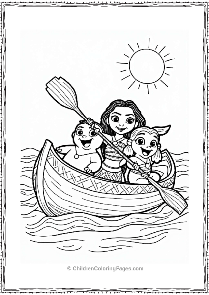 Moana And Friends In A Canoe Free PDF Printable