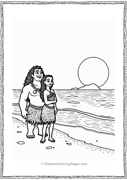 Moana And Maui At Sunset Beach Free PDF Printable