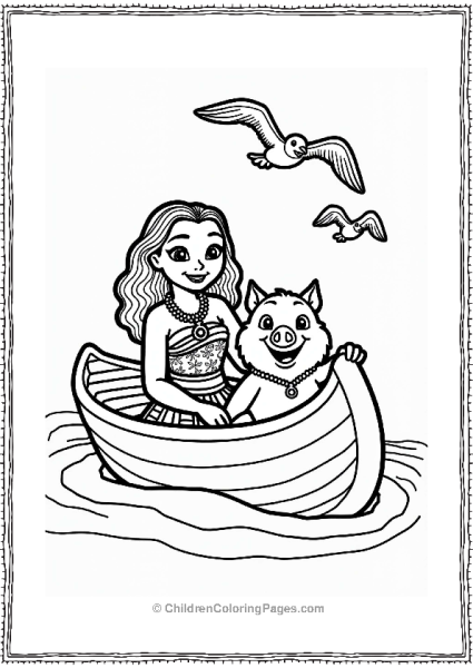 Moana And Pua In A Canoe Free PDF Printable