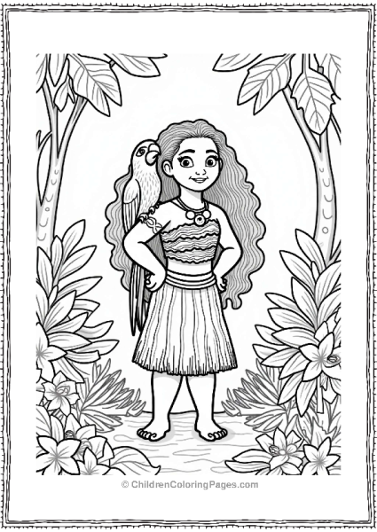 Moana And The Colorful Parrot In The Jungle Free PDF Printable