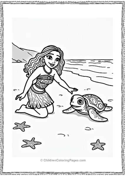 Moana And The Playful Sea Turtle Free PDF Printable