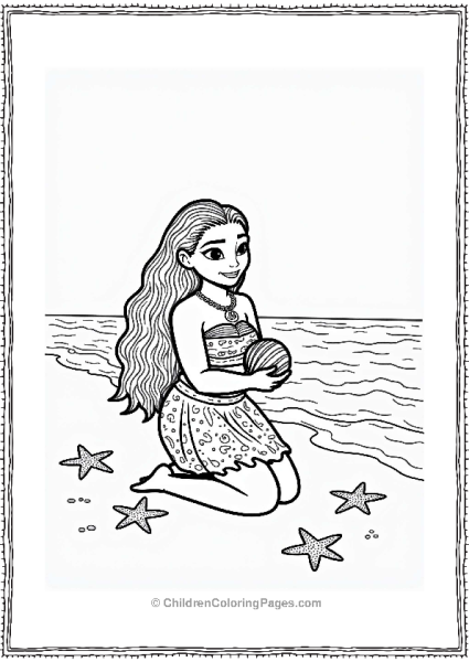 Moana Holding A Seashell By The Shore Free PDF Printable