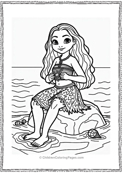 Moana Holding A Starfish By The Sea Free PDF Printable