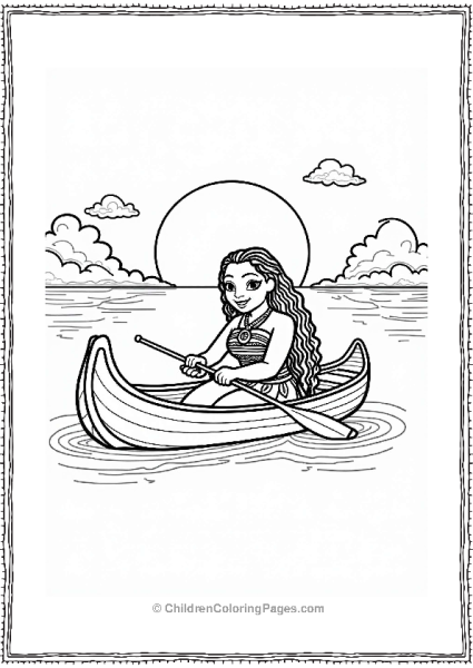 Moana In Her Canoe At Sunset Free PDF Printable