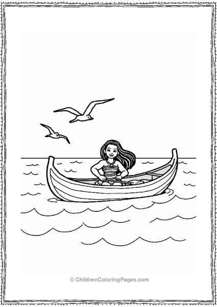 Moana Paddling On A Canoe Free PDF Printable