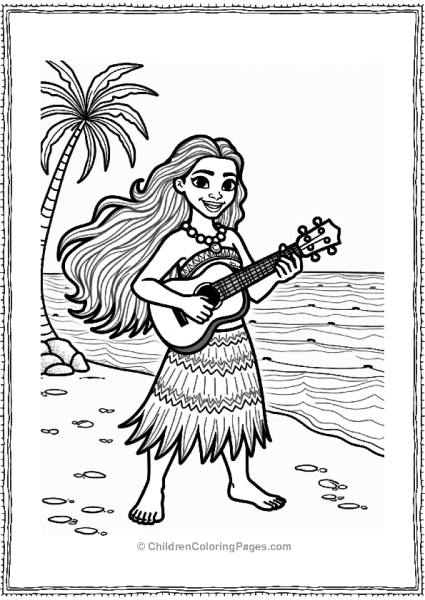 Moana Playing Ukulele On The Beach Free PDF Printable