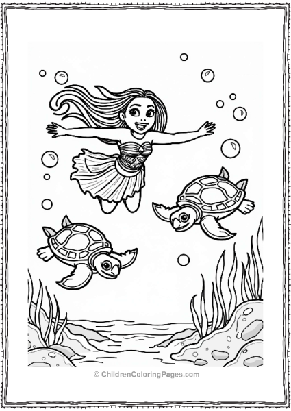 Moana Swimming With Sea Turtles Free PDF Printable