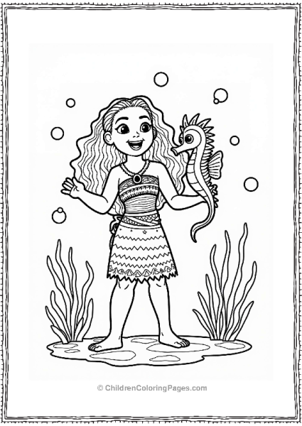 Moana With Her Sea Horse Underwater Free PDF Printable
