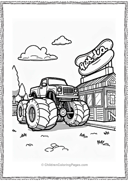 Monster Jam Truck At Hot Dog Stand Free PDF Printable