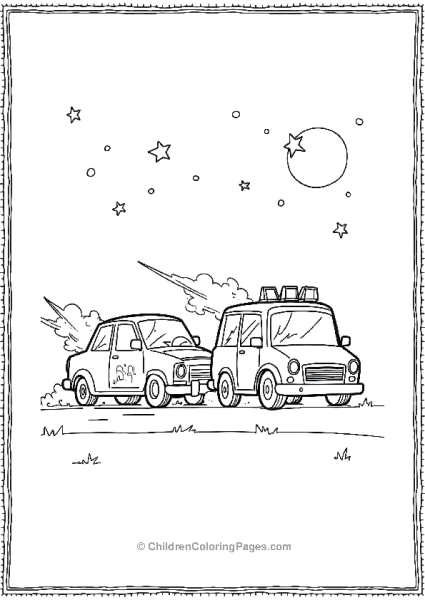 Nighttime Chase With Simple Stars Above And Both Police Car Free PDF Printable
