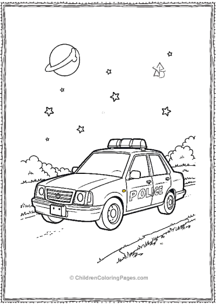 Nighttime Patrol Scene With Police Car And Sim Free PDF Printable