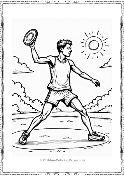 Olympics Athlete Throwing Discus Under Sun And Clouds Free PDF Printable