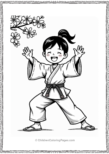 Olympics Japanese Karate Athlete Among Cherry Blossoms Free PDF Printable