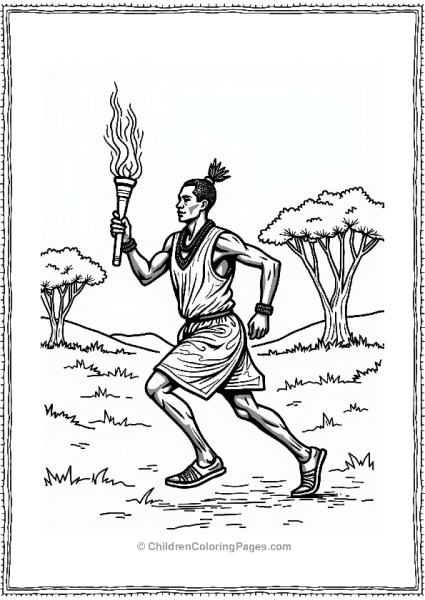 Olympics Kenyan Athlete Running With Torch Free PDF Printable