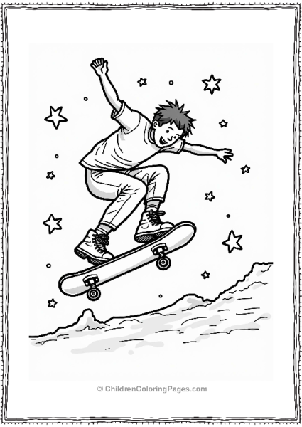 Olympics Skateboarder Mid Air With Stars And Clouds Free PDF Printable