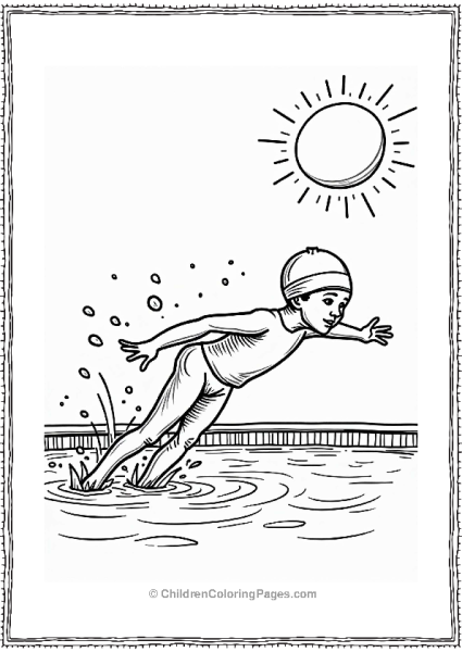 Olympics Young Swimmer Diving Into A Pool Free PDF Printable
