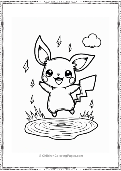 Pichu Jumping In Raindrops Free PDF Printable