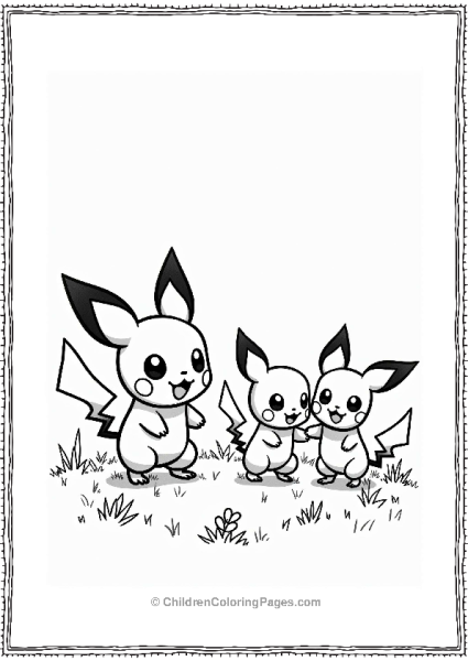 Pichu Playing Tag In A Grassy Field Free PDF Printable