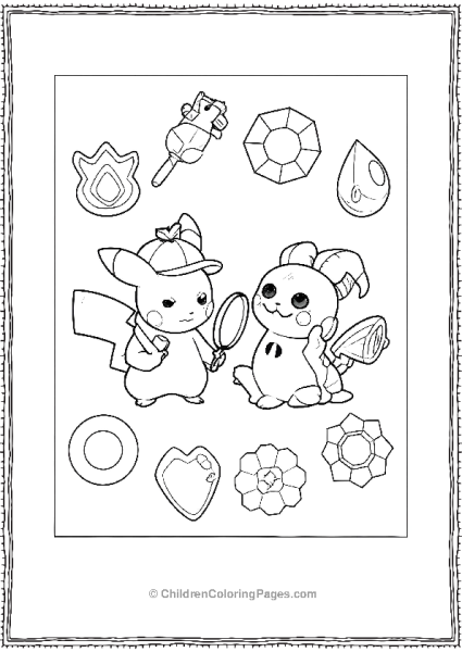 Pikachu Dressed As Detective Holding Magnifying Glass And Mimikyu Free PDF Printable