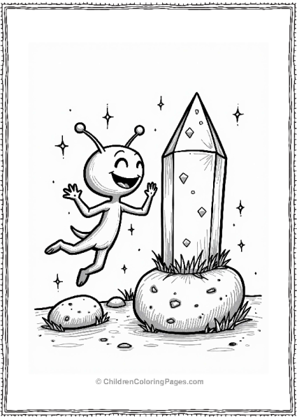 Playful Alien Next To A Crystal Free PDF Printable