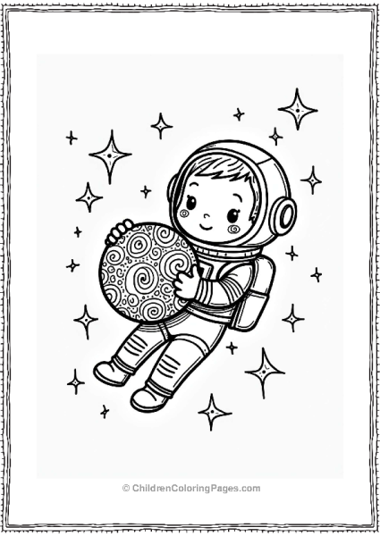 Playful Astronaut In Space With Zentangle Planet Free PDF Printable