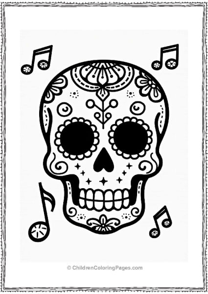 Playful Sugar Skull With Musical Notes Free PDF Printable