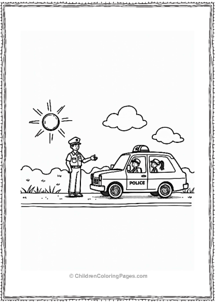 Police Car And Officer Teaching Children Free PDF Printable