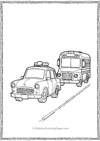 Police Car And School Bus Sharing Road Free PDF Printable
