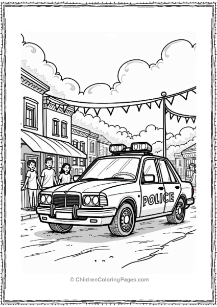 Police Car At A Festival Free PDF Printable