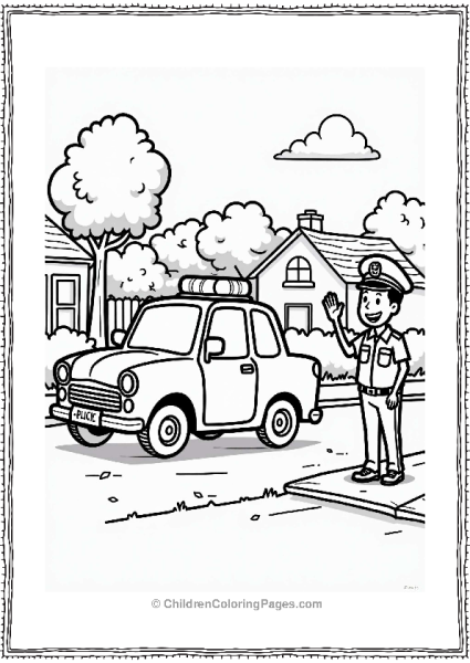 Police Car In A Friendly Neighborhood Free PDF Printable