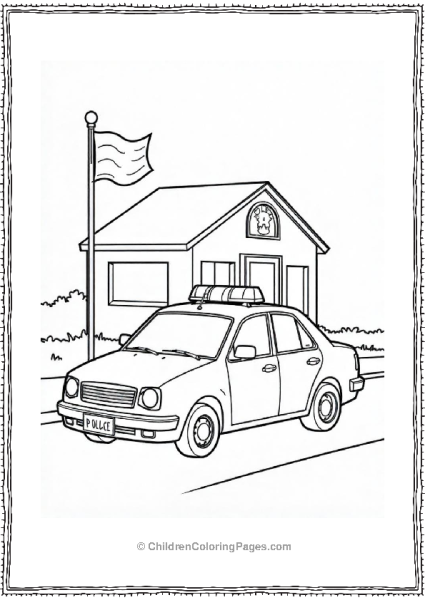 Police Car Patrolling In Front Of Simple Police Station Free PDF Printable