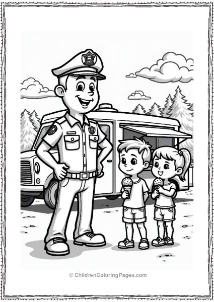 Police Friendly Officer By Ice Cream Truck Free PDF Printable