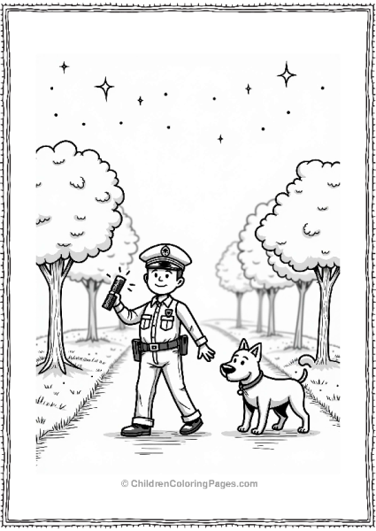 Police Friendly Officer Walking A Dog At Night Free PDF Printable
