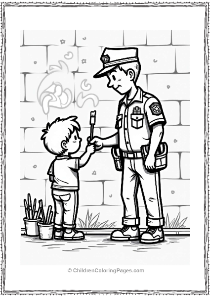 Police Officer And Child Painting Mural Free PDF Printable
