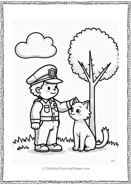 Police Officer Assisting A Cat Free PDF Printable