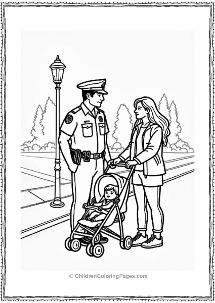 Police Officer Assisting A Woman With A Stroller Free PDF Printable