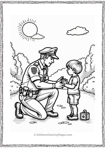 Police Officer Assisting Child With Toy Free PDF Printable
