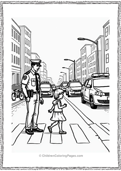 Police Officer Assisting Girl At Intersection Free PDF Printable