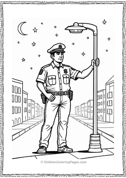 Police Officer By A Streetlamp At Night Free PDF Printable