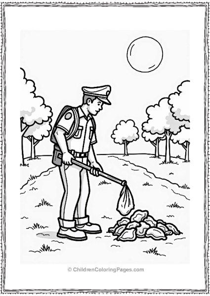 Police Officer Cleaning The Park Free PDF Printable