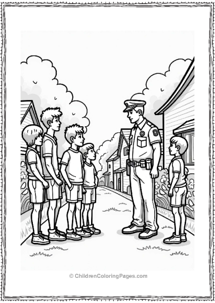 Police Officer Engaging With Children In Neighborhood Free PDF Printable