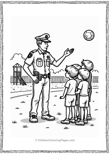 Police Officer Helping Kids Find Ball Free PDF Printable