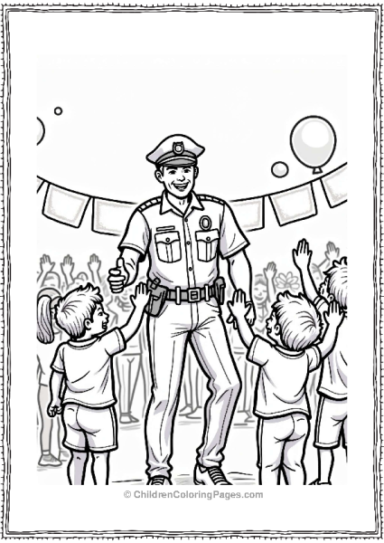 Police Officer High Fiving Kids Free PDF Printable