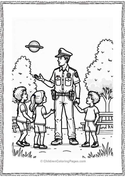 Police Officer Playing With Kids At A Picnic Free PDF Printable