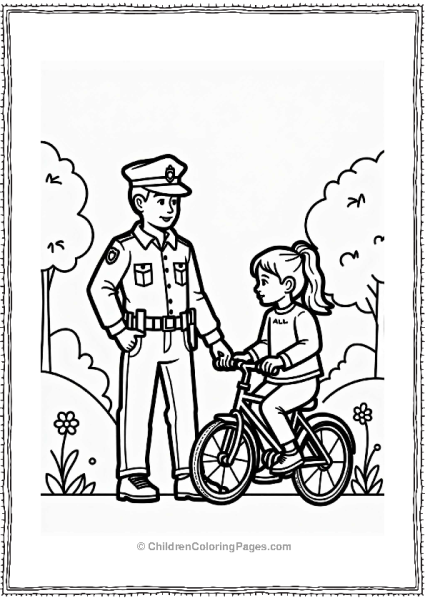 Police Officer Teaching Bicycle Safety Free PDF Printable