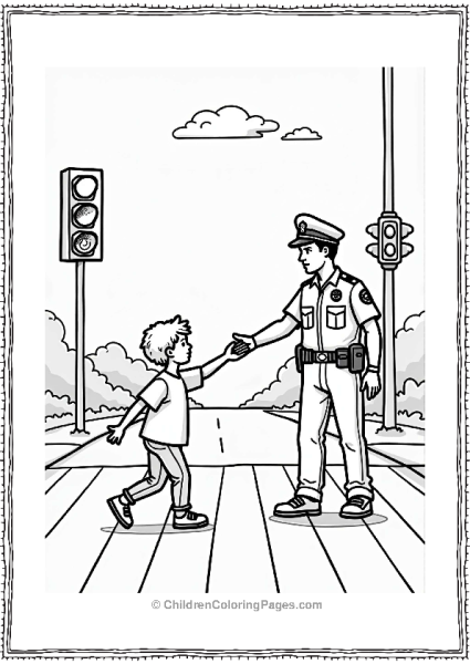 Police Officer Teaching Kids Street Safety Free PDF Printable