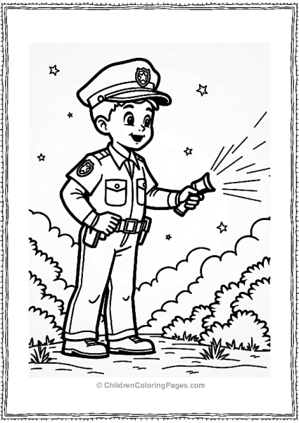 Police Officer With Flashlight In Dark Free PDF Printable