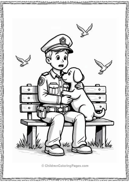 Police Officer With Scared Puppy Free PDF Printable