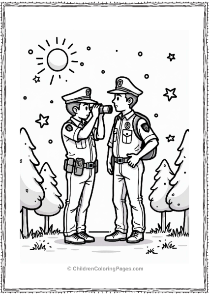 Police Officers Stargazing At Night Free PDF Printable